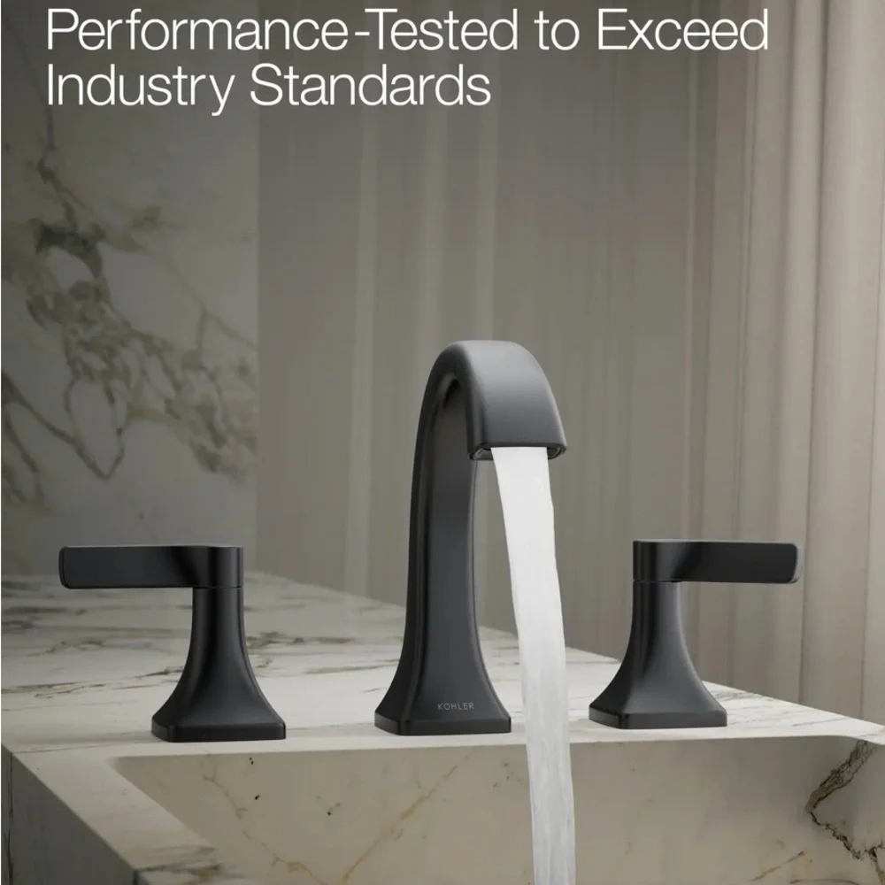 Kohler Riverly Matte Black Bathroom Faucet Widespread 2 - Handle New